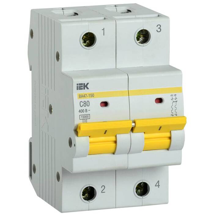 Автоматический выключатель IEK ВА47-150 2P 80А (C) 15кА, MVA50-2-080-C