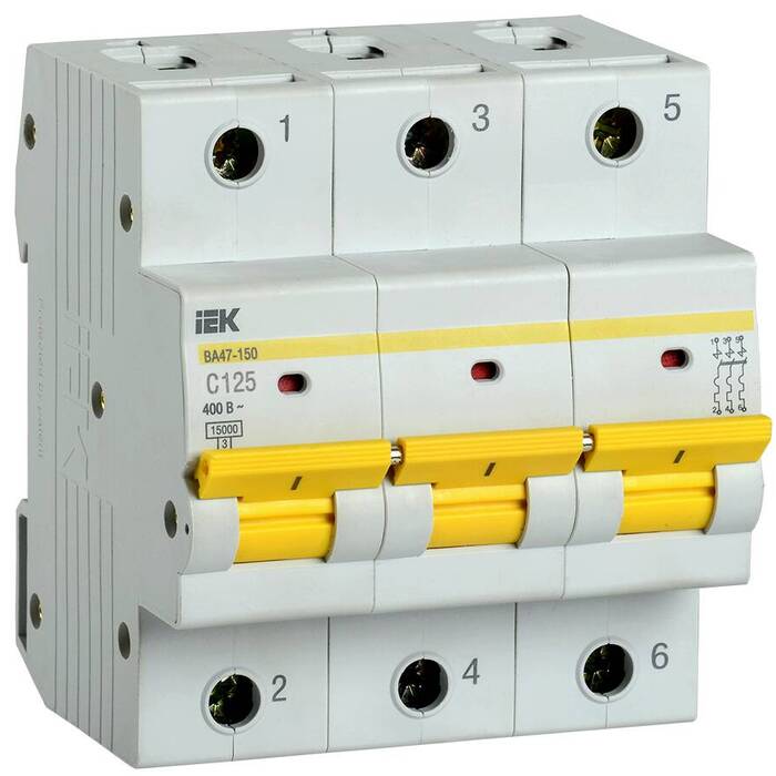 Автоматический выключатель IEK ВА47-150 3P 125А (C) 15кА, MVA50-3-125-C