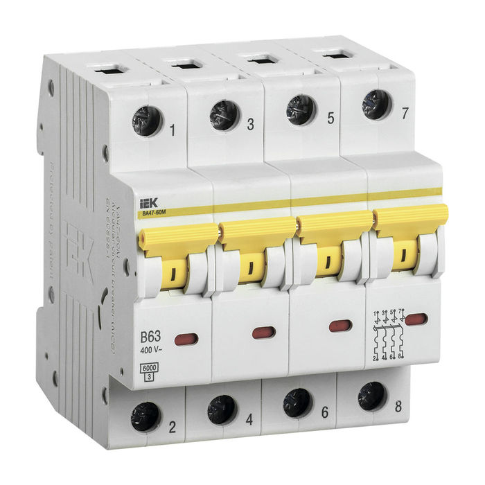 Автоматический выключатель IEK ВА47-60М 4P 6А (D) 6кА, MVA31-4-006-D