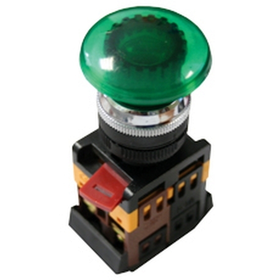 Кнопка AELA-22 Грибок зеленая с подсветкой NO+NC 220В EKF PROxima