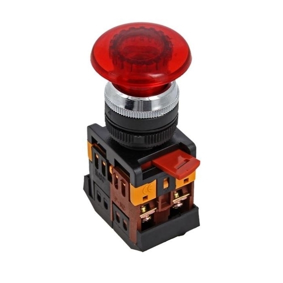 Кнопка AELA-22 Грибок красная с подсветкой NO+NC 380В EKF PROxima