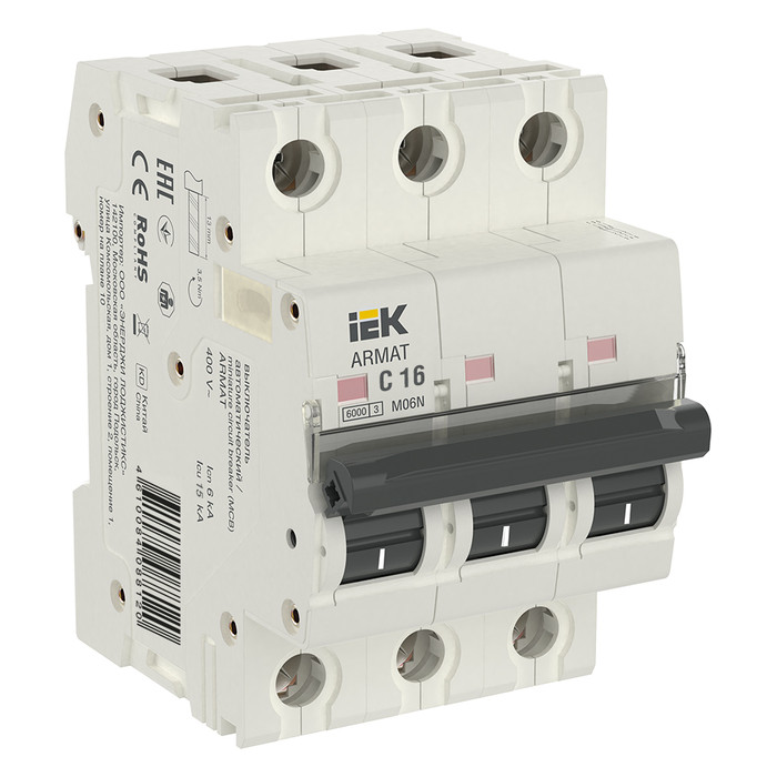 Автоматический выключатель IEK ARMAT 3P 16А (C) 6кА, AR-M06N-3-C016