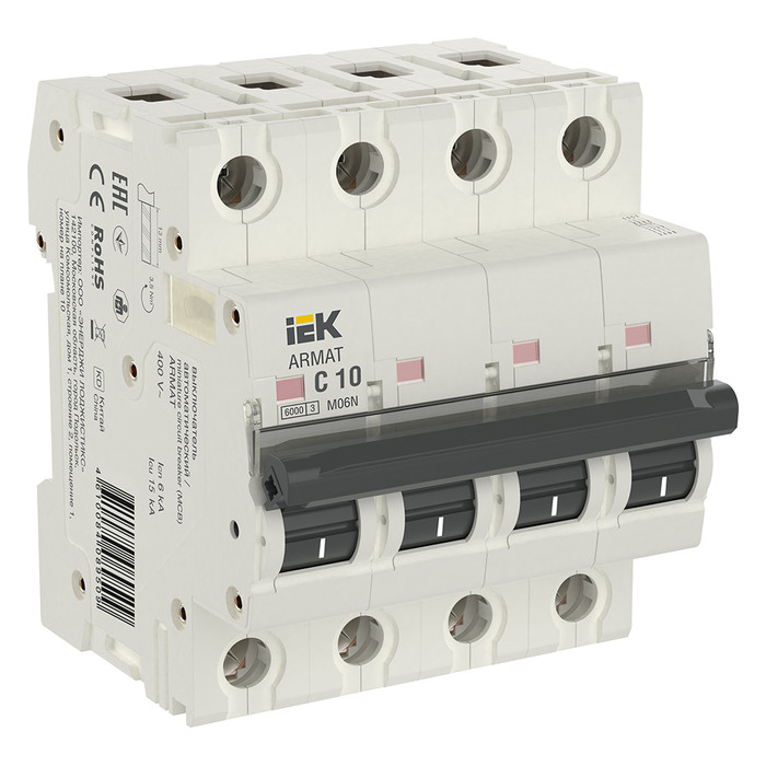 Автоматический выключатель IEK ARMAT 4P 10А (C) 6кА, AR-M06N-4-C010