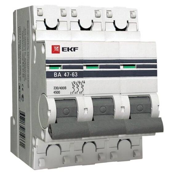 Автоматический выключатель EKF PROxima 3P 2А (C) 4.5кА, mcb4763-3-02C-pro