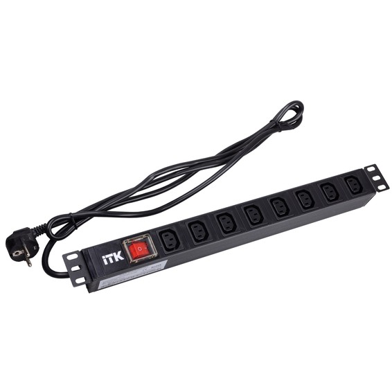 ITK PDU 7 розеток C13 с LED выкл,1U, шнур 2м вилка нем.ст