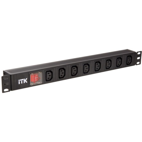 ITK PDU 8 розеток C13, с LED выкл, 1U, вх. C14, без шнура