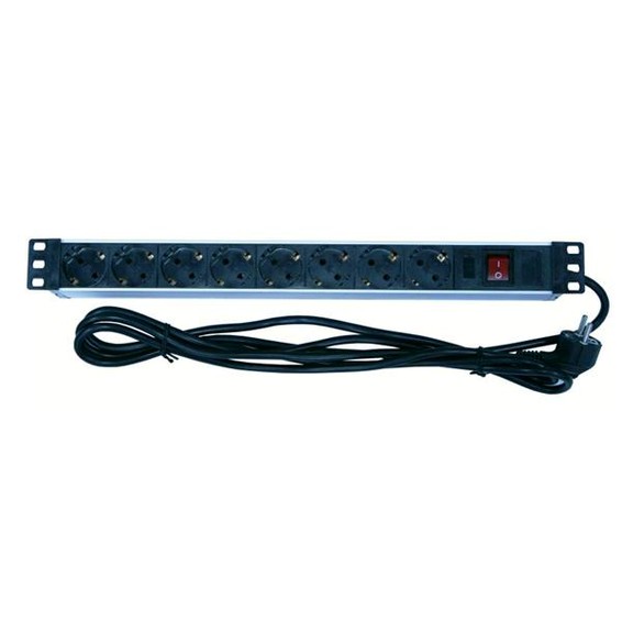 ITK PDU 8 розеток нем. ст, с LED выкл,1U, шнур 2м вилка нем. ст