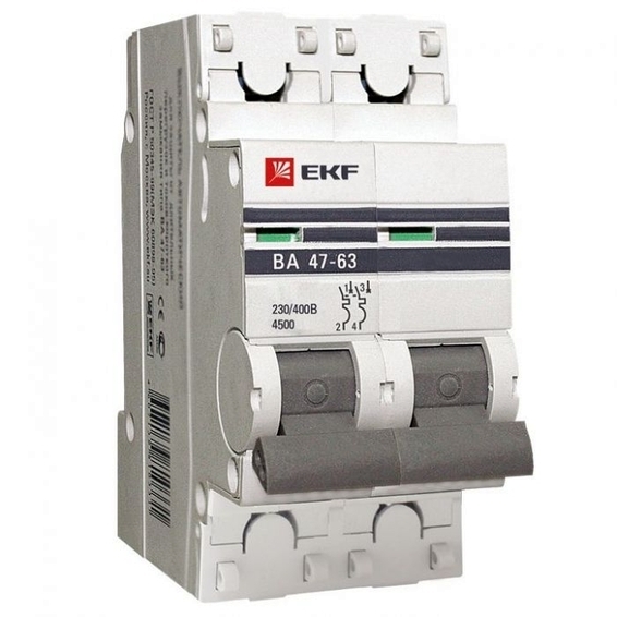Автоматический выключатель EKF PROxima 2P 2.5А (D) 4.5кА, mcb4763-2-2.5D-pro