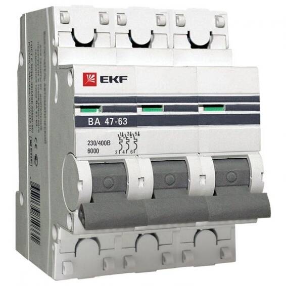 Автоматический выключатель EKF PROxima 3P 10А (C) 6кА, mcb4763-6-3-10C-pro