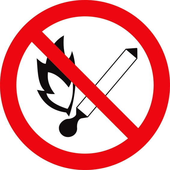 Самоклеящаяся этикетка: Ф180мм Запрещается пользоваться открытым огнем и курить