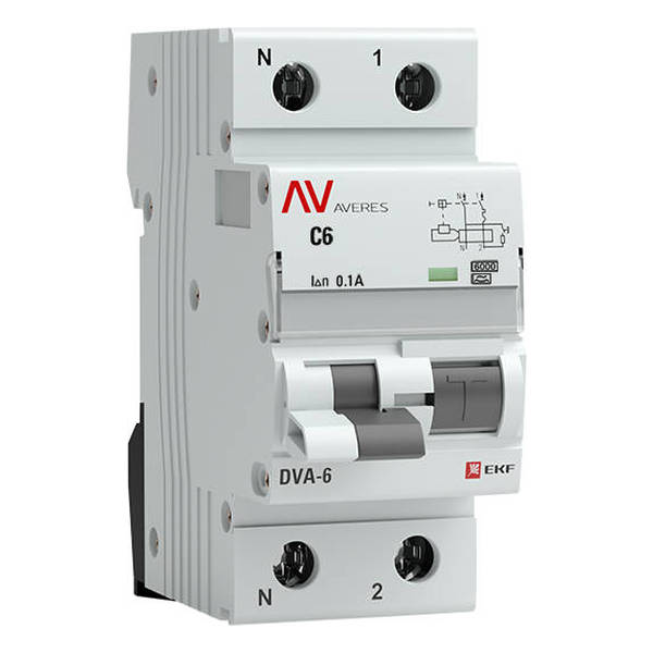 Дифавтомат EKF AVERES 1P+N 6А (C) 6 кА, 100 мА ( A ), rcbo6-1pn-6C-100-a-av