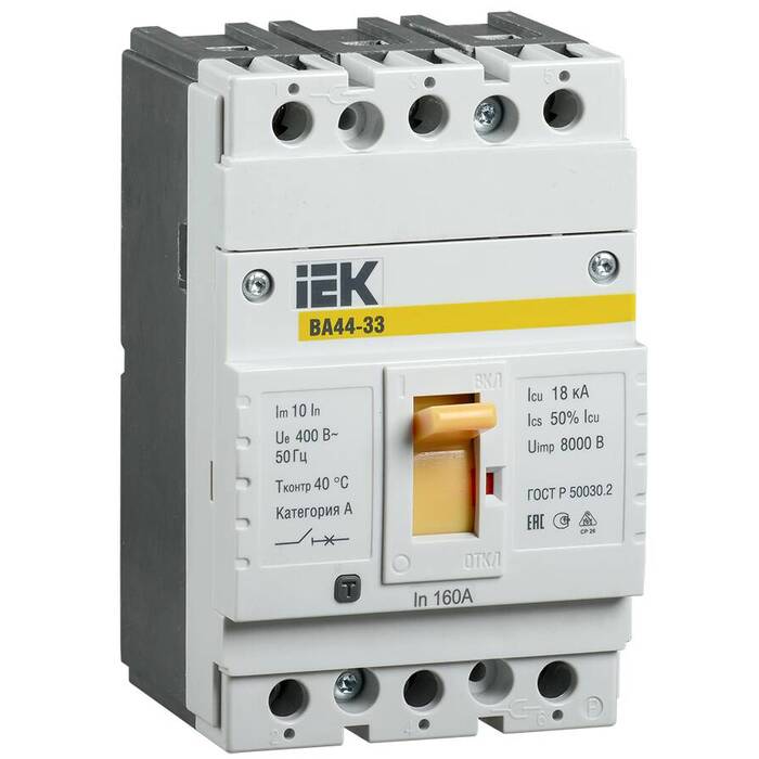 Силовой автомат IEK ВА44, 15кА, 3P, 63А, SVA4410-3-0063