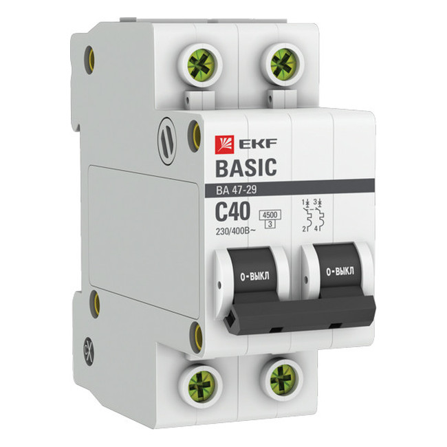 Автоматический выключатель EKF Basic 2P 40А (C) 4.5кА, mcb4729-2-40C