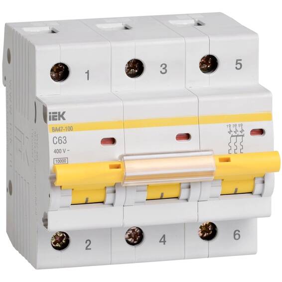 Автоматический выключатель IEK ВА47-100 3P 100А (C) 10кА, MVA40-3-100-C