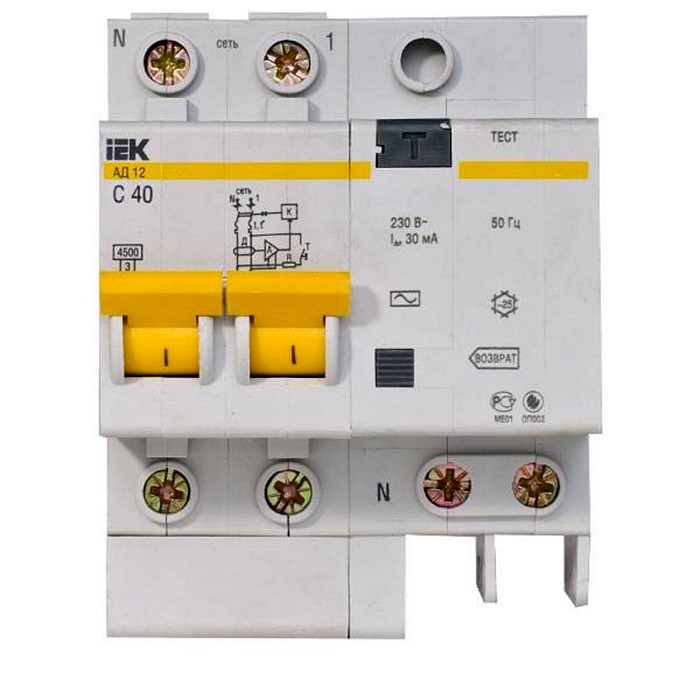Дифавтомат IEK АД12S 2P 63А (C) 4.5 кА, 300 мА ( S ), MAD13-2-063-C-300