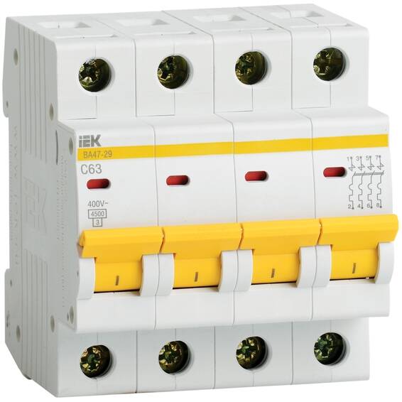 Автоматический выключатель IEK ВА47-29 4P 20А (C) 4.5кА, MVA20-4-020-C