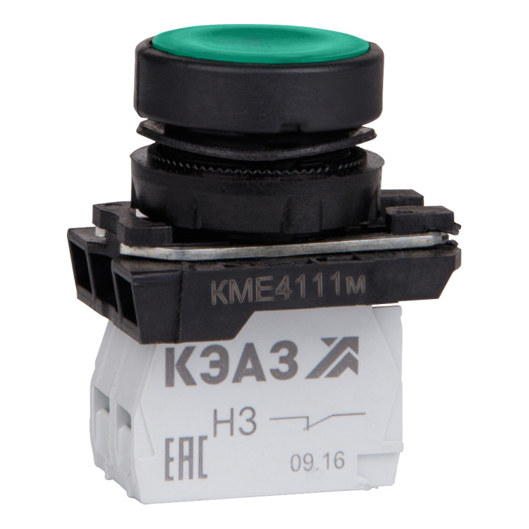Кнопка КМЕ4111м-зелёный-1но+1нз-цилиндр-IP40-КЭАЗ
