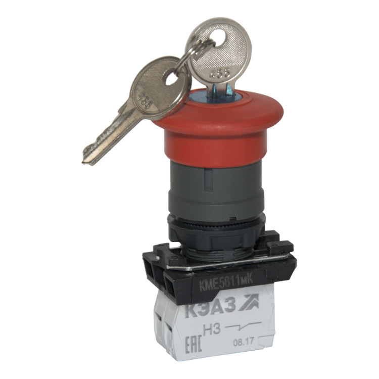 Кнопка КМЕ5611мК-красный-1но+0нз-гриб-ключ-фикс-IP65-КЭАЗ