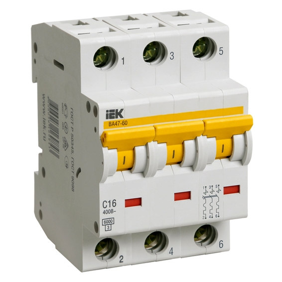 Автоматический выключатель IEK ВА47-60 3P 20А (D) 6кА, MVA41-3-020-D
