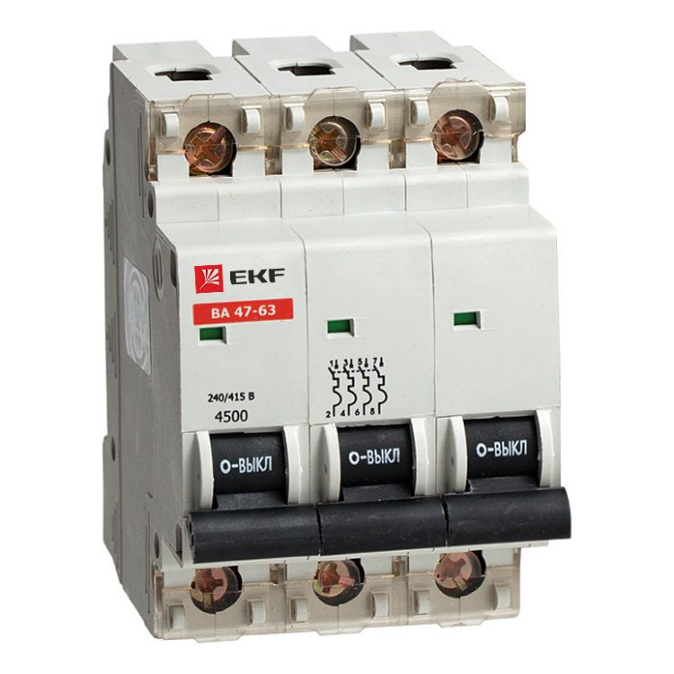 Автоматический выключатель EKF PROxima 3P 5А (D) 4.5кА, mcb4763-3-05D