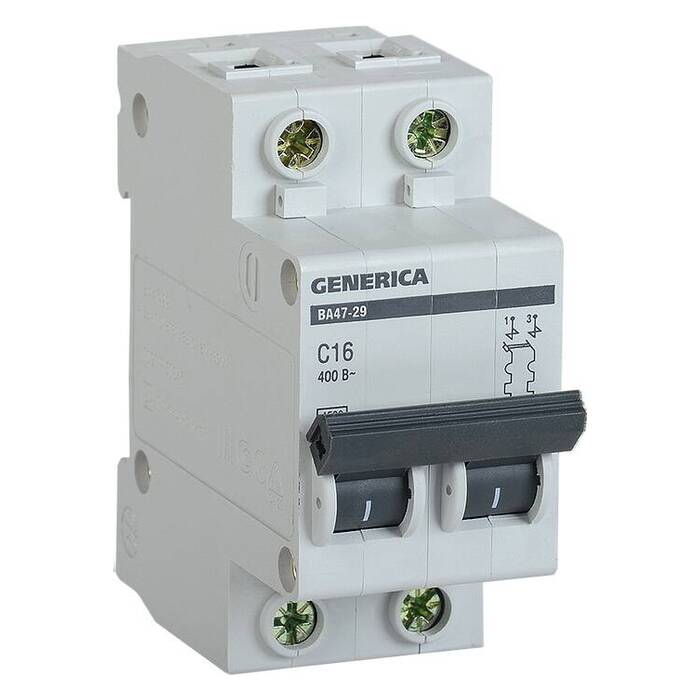 Автоматический выключатель IEK GENERICA 2P 63А (C) 4.5кА, MVA25-2-063-C