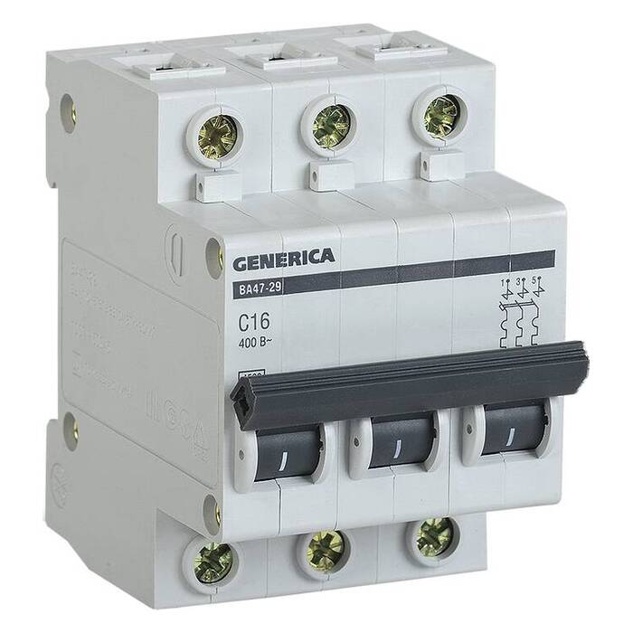 Автоматический выключатель IEK GENERICA 3P 63А (C) 4.5кА, MVA25-3-063-C