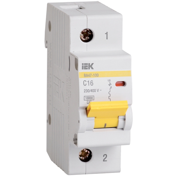 Автоматический выключатель IEK ВА47-100 1P 16А (C) 10кА, MVA40-1-016-C