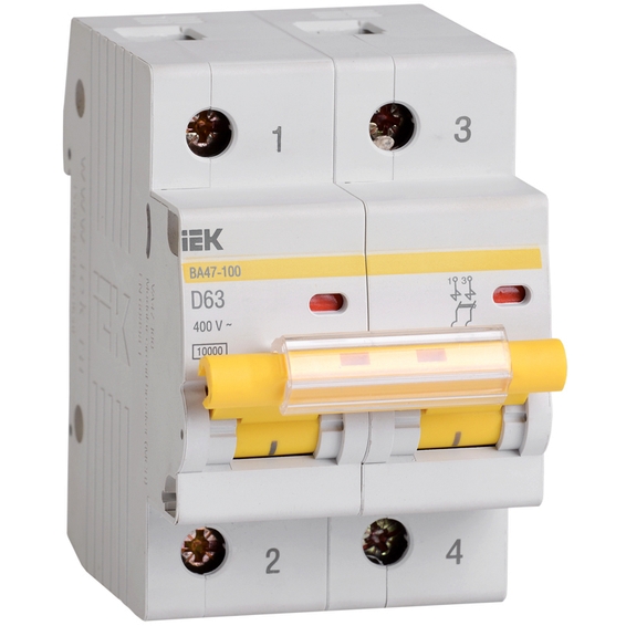Автоматический выключатель IEK ВА47-100 2P 50А (D) 10кА, MVA40-2-050-D