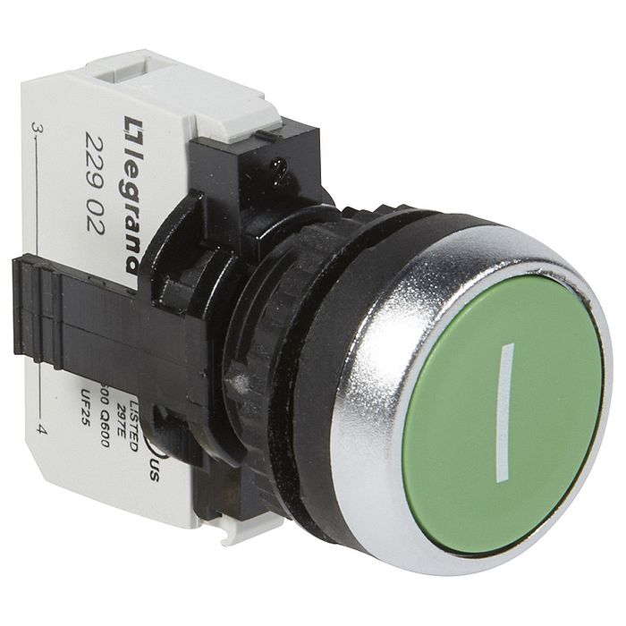 Кнопка с потайным толкателем - Osmoz - в сборе - IP 66 - зеленый с маркеровкой I