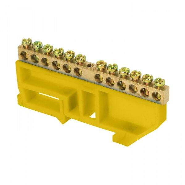 Шина 0 N (6х9мм) 12 отверстий латунь желтый изолятор на DIN-рейку розничный стикер EKF PROxima