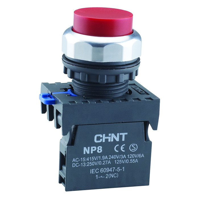 Кнопка выступающая NP8-11GN/4 без подсветки, красная 1НО+1НЗ IP65 (R)(CHINT)