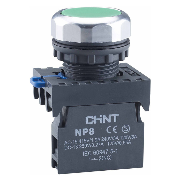 Кнопка управления NP8-10BN/3 без подсветки зеленая 1НО IP65 (R)(CHINT)