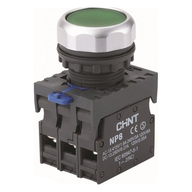 Кнопка управления NP8-10BND 1НО зеленая AC/DC24В(LED) IP65 (R)(CHINT)