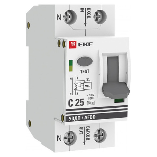 Устройство защиты от дугового пробоя (УЗДП) с автоматическим выключателем 1P+N 25А (C) 6кА EKF PROxima