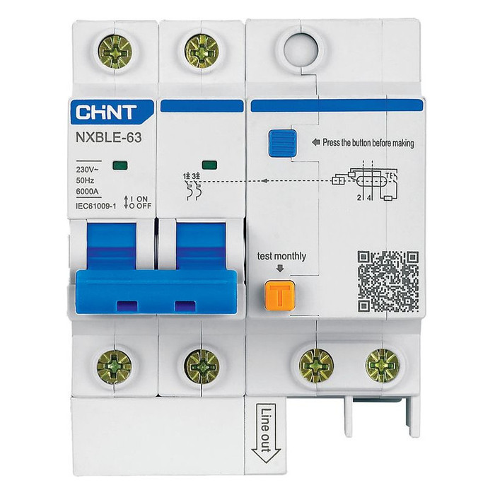 Дифавтомат Chint NXBLE-63 2P 63А (C) 6 кА, 30 мА ( AC ), 819983