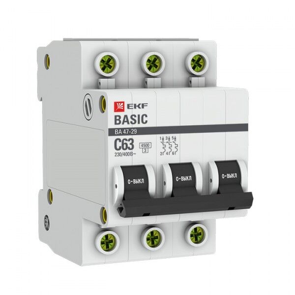 Автоматический выключатель EKF Basic 3P 10А (B) 5кА, mcb4729-3-10-B
