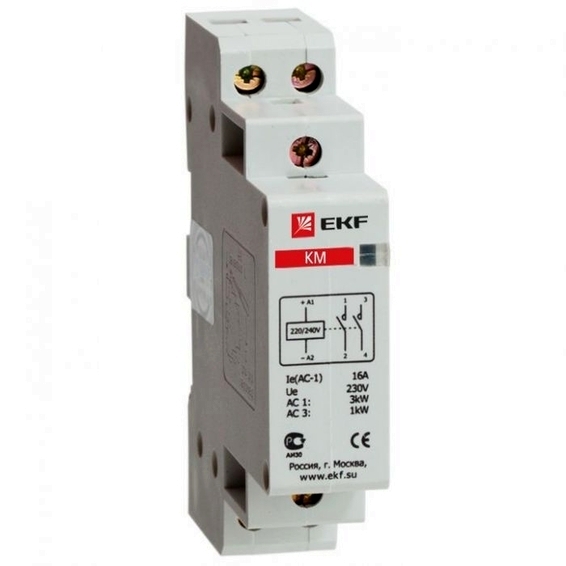 Модульный контактор EKF КМ 2НО 16А 230В AC, km-1-16-20