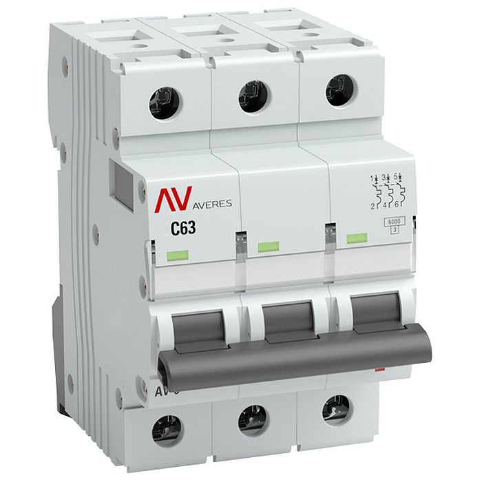 Автоматический выключатель EKF AVERES 3P 6А (D) 6кА, mcb6-3-06D-av