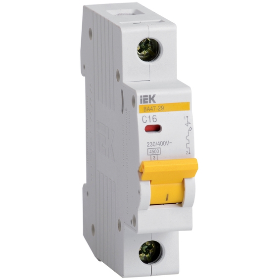 Автоматический выключатель IEK ВА47-29 1P 16А (C) 4.5кА, MVA20-1-016-C