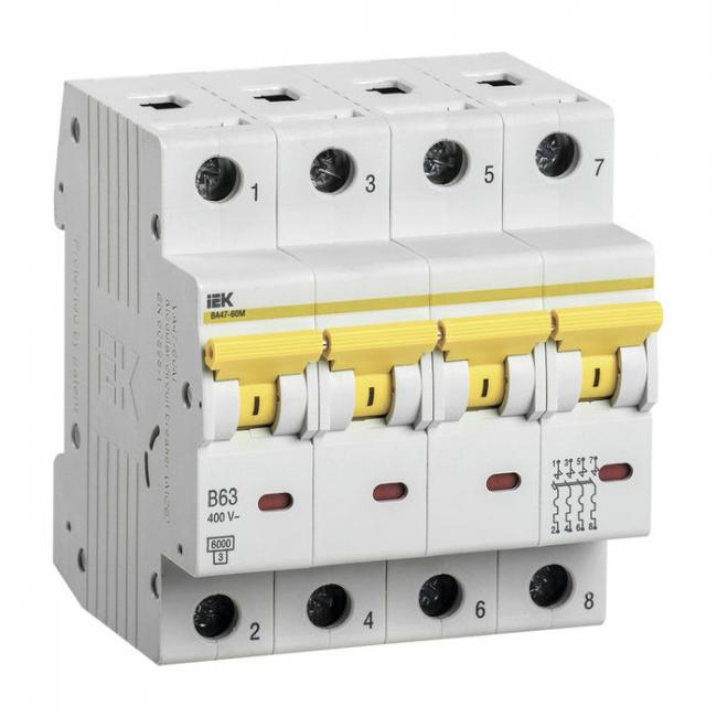 Автоматический выключатель IEK ВА47-60М 4P 20А (D) 6кА, MVA31-4-020-D