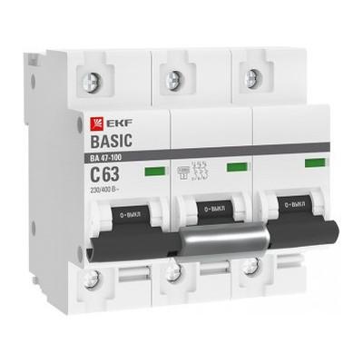 Автоматический выключатель EKF Basic 3P 63А (C) 10кА, mcb47100-3-63C-bas