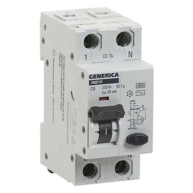 Дифавтомат IEK GENERICA 1P+N 16А (C) 4.5 кА, 30 мА ( AC ), MAD25-5-016-C-30 Дифавтомат IEK GENERICA 1P+N 16А (C) 4.5 кА, 30 мА ( AC ), MAD25-5-016-C-30