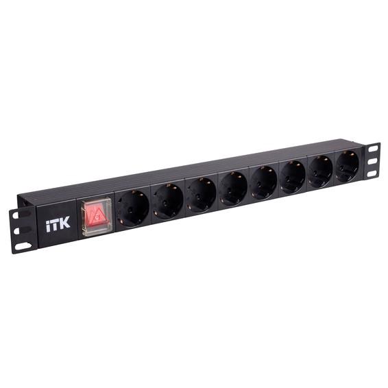 ITK PDU 8 розеток нем. ст, с LED выкл, 1U, без шнура, вх. С14