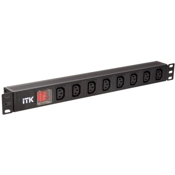 ITK PDU 7 розеток нем. ст, с LED выкл, 1U, без шнура, вх. С14