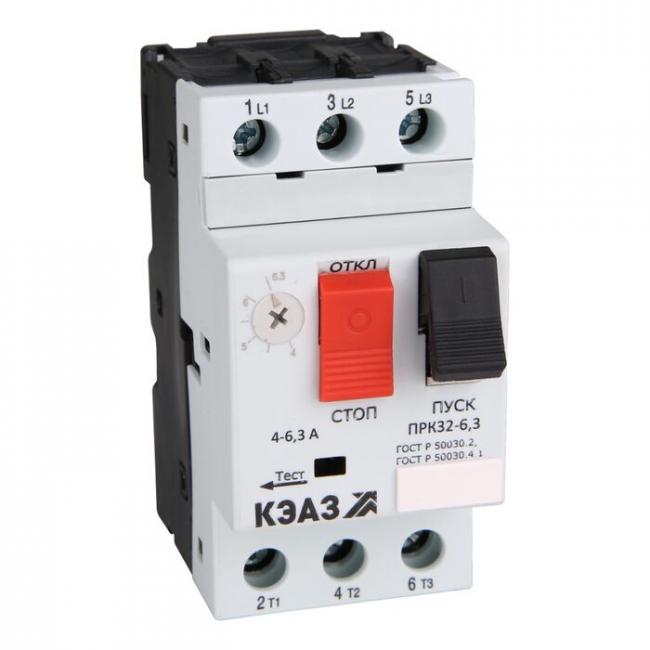 Силовой автомат для защиты двигателя КЭАЗ ПРК32 0.4А 3P, термомагнитный расцепитель, 269919