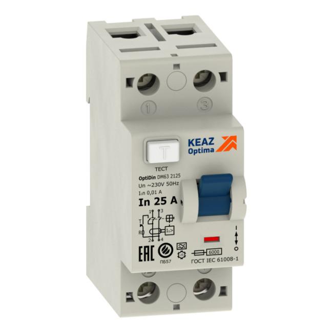 УЗО КЭАЗ OptiDin DМ63 2P 25А, 30 мА ( AC ), 254166 УЗО КЭАЗ OptiDin DМ63 2P 25А, 30 мА ( AC ), 254166