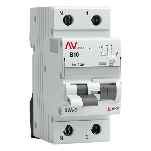 Дифавтомат EKF AVERES 1P+N 10А (B) 6 кА, 300 мА ( AC ), rcbo6-1pn-10B-300-ac-av