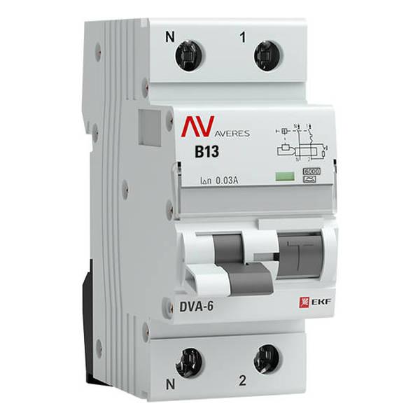 Дифавтомат EKF AVERES 1P+N 13А (B) 6 кА, 30 мА ( A ), rcbo6-1pn-13B-30-a-av