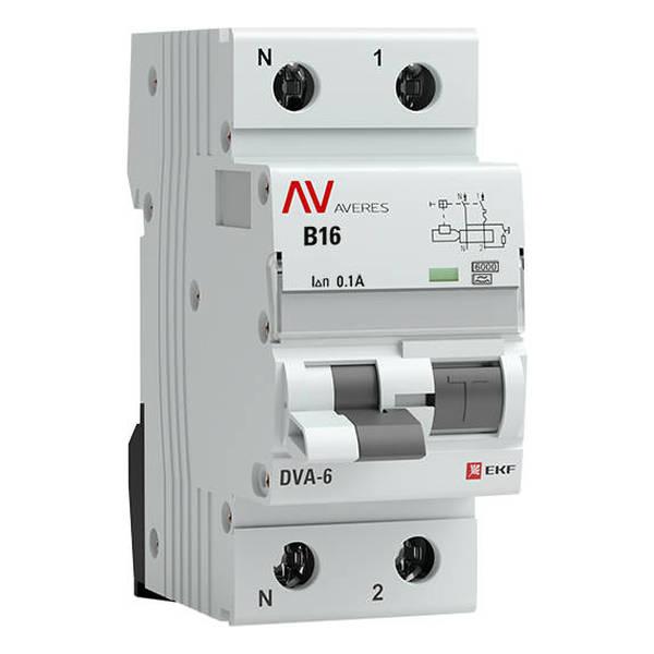 Дифавтомат EKF AVERES 1P+N 16А (B) 6 кА, 100 мА ( A ), rcbo6-1pn-16B-100-a-av