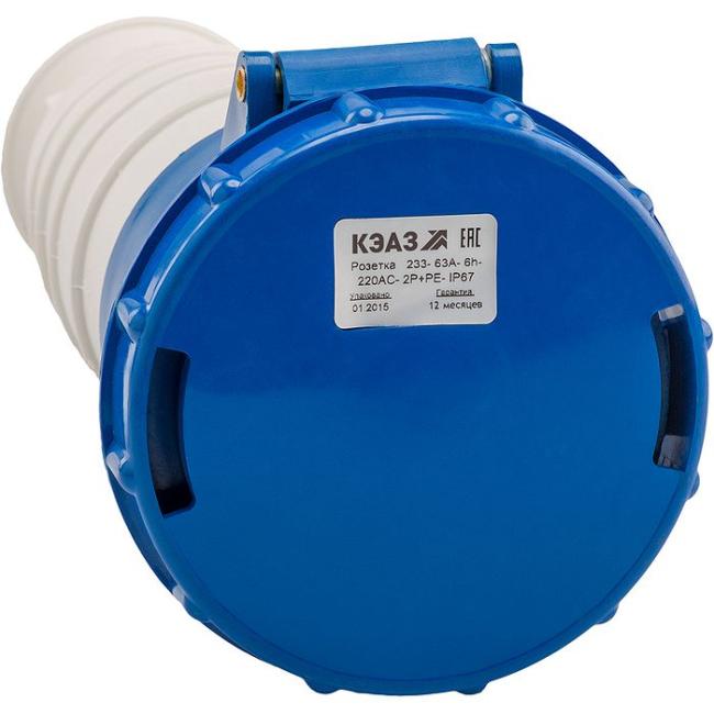 Розетка кабельная 233-63А-6h-220AC-2P+PE-IP67 Розетка кабельная 233-63А-6h-220AC-2P+PE-IP67